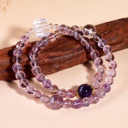 Natural Amethyst White Crystal Sugar Cube Double Circle Bracelet New Chinese Style Fashion Bracelet