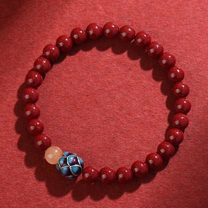 Purple Gold Cinnabar Bracelet with S925 Silver and Blue Lotus - Retro Chinese Spiritual Jewelry
