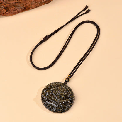Golden Obsidian Bagua Pixiu Pendant Necklace - Spiritual Protection & Wealth
