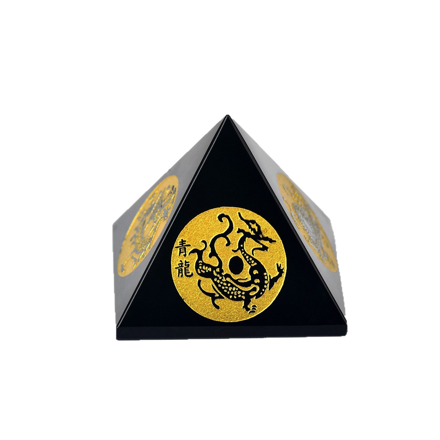 Natural Obsidian Pyramid with Four Divine Beasts - Feng Shui Home Ornament for Protection and Harmony