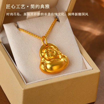 Golden Maitreya Laughing Buddha Pendant Necklace - Symbol of Joy and Prosperity