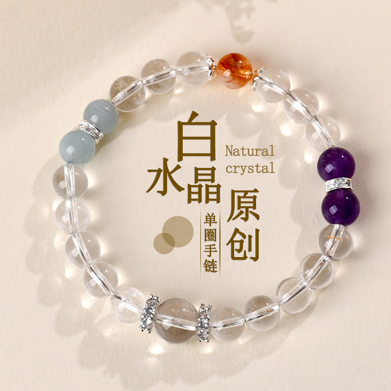 Natural Crystal Tower Bracelet with Amethyst Aquamarine Yellow Quartz for Women