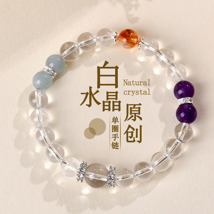 Natural Crystal Tower Bracelet with Amethyst Aquamarine Yellow Quartz for Women
