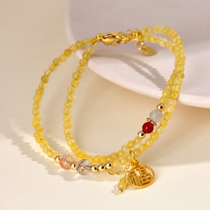 Natural Golden Rutilated Quartz Double Circle Bracelet | Wealth Attraction & Adjustable Mystical Design