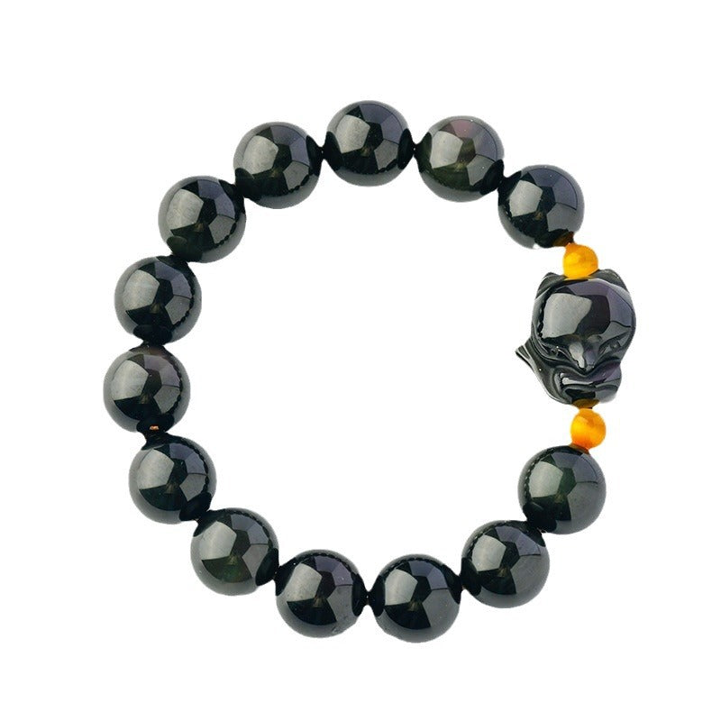 Mystical Double Eye Obsidian Fox Bracelet - Natural Crystal Protection Charm for Couples