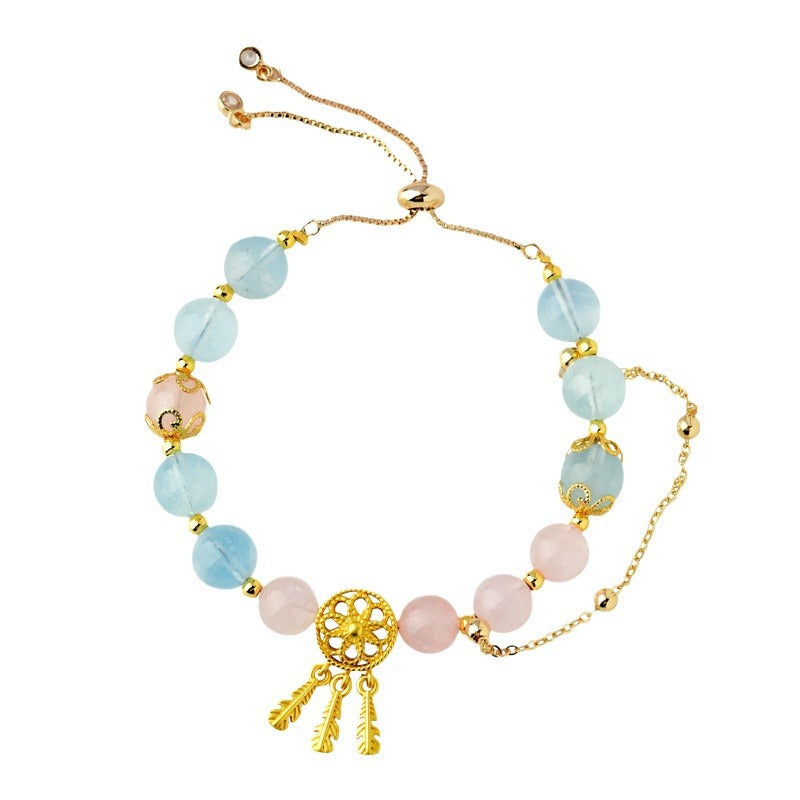 Pisces Crystal Bracelet with Natural Aquamarine & Rose Quartz | Emotional Harmony & Spiritual Awakening