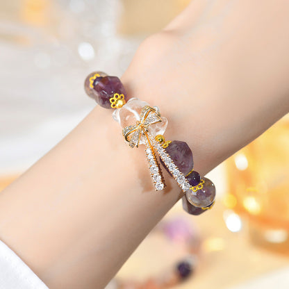 Purple Phantom Amethyst Crystal Bear Bracelet | Romantic Dreamy Talisman