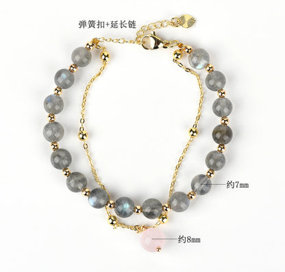 Natural Gray Moonstone & Labradorite Double-Layer Bracelet - Women's Elegant Crystal Jewelry