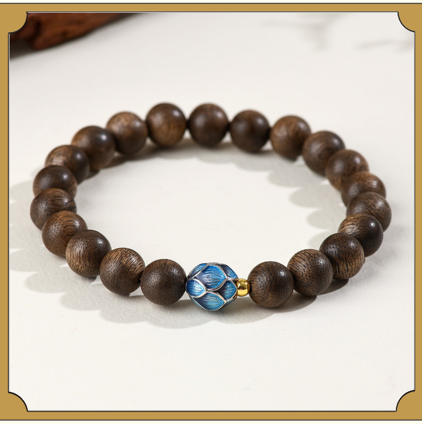 Agarwood Meditation Cloisonné Lotus Bracelet | Spiritual Protection & Zen Energy for Couples