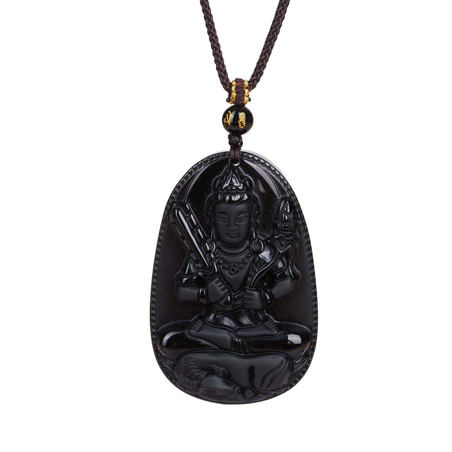 Natural Obsidian Zodiac Buddha Pendant with Eight Guardian Gods - Spiritual Protection Amulet