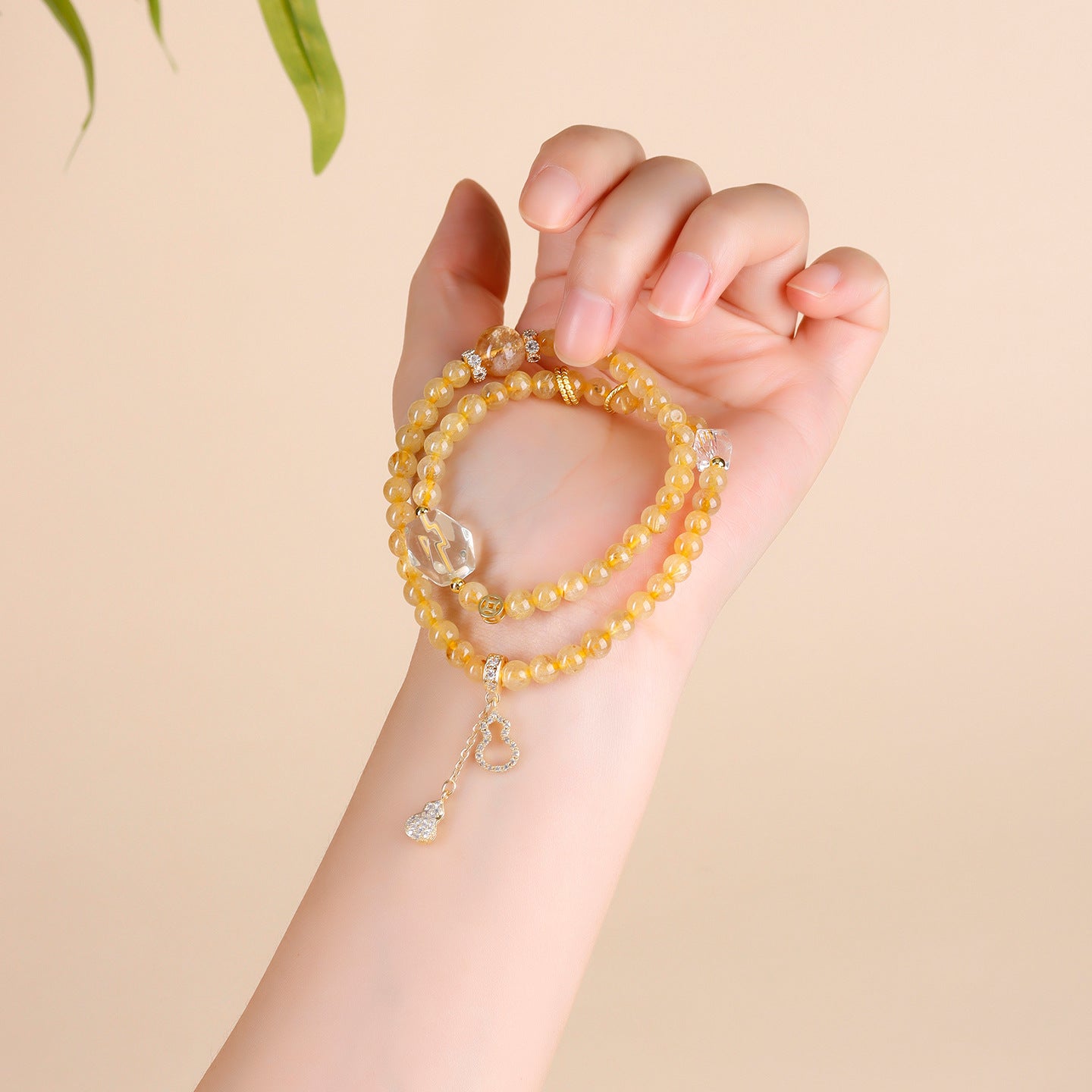 Golden Rutilated Quartz Double Circle Bracelet | Spiritual Women's Buddhist Bead for Wealth and Harmony
