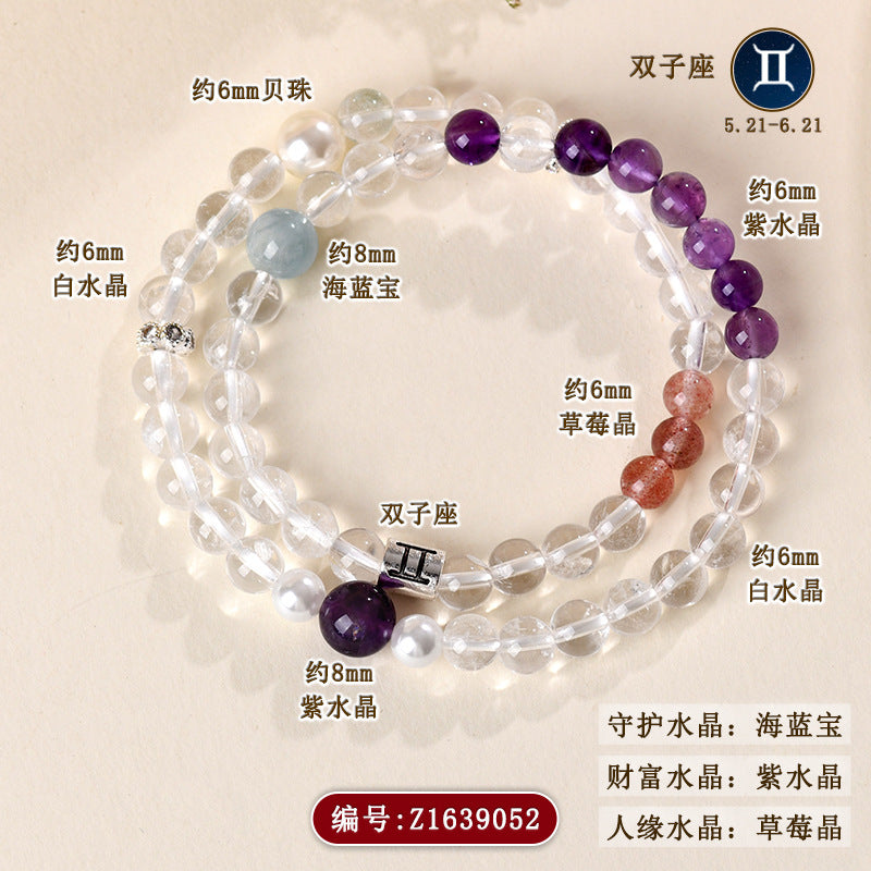 Natural Crystal Zodiac Bracelet | Multi-Gemstone Protection & Luck Charm for Women