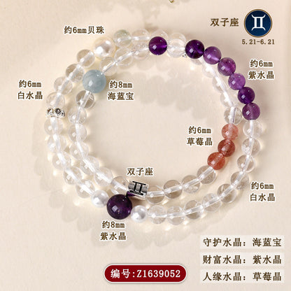 Natural Crystal Zodiac Bracelet | Multi-Gemstone Protection & Luck Charm for Women