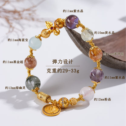 Natural Crystal Multi-Gem Bracelet with Amethyst & Aquamarine | Feng Shui Protection