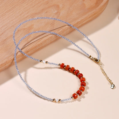 Natural Red Jade Collarbone Necklace | Petite Extension Chain for Women's Elegance & Luck