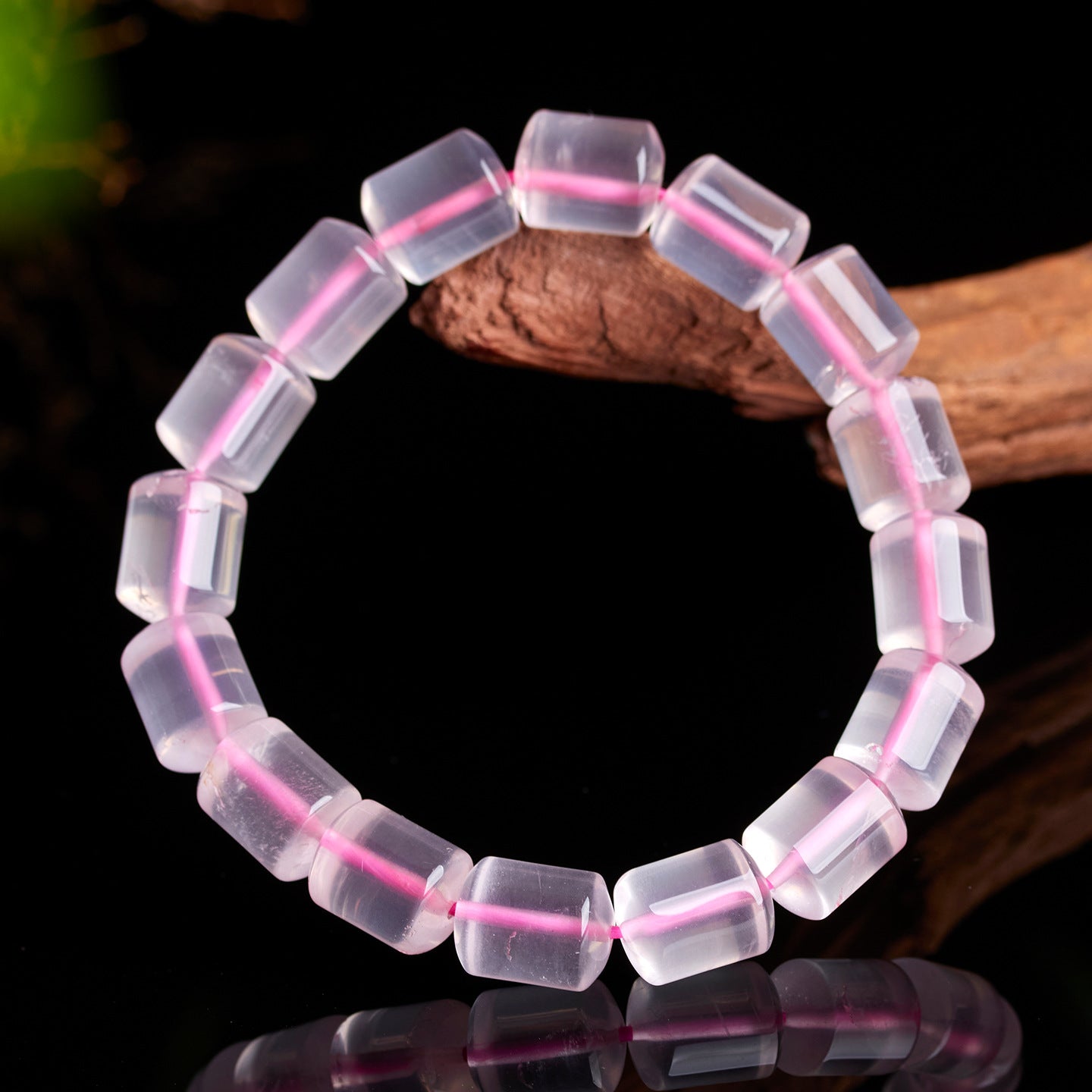 Natural Rose Quartz Barrel Bead Bracelet | Love Harmony Energy Jewelry