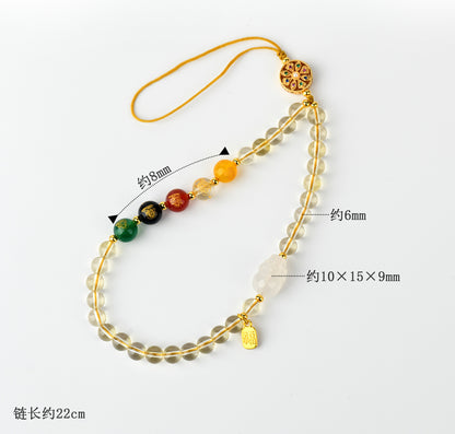 Natural Yellow Crystal Five-Way Wealth God Pixiu Phone Pendant - Wealth Attraction Charm