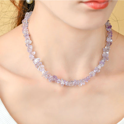 Natural Bolivia Amethyst Crushed Stone Collarbone Necklace & Double Circle Bracelet | Spiritual Protection & Wealth Attraction