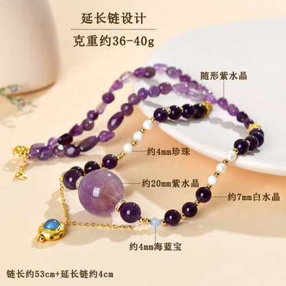 Natural Amethyst Pearl Aquamarine Collarbone Necklace - Spiritual Energy & Elegance