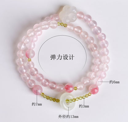 Ice Pink Crystal Peridot Rose Quartz Double Circle Love Bracelet for Women