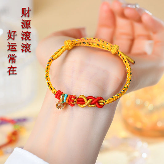 Five Directions Wealth Knot DIY Hand-Woven Bracelet Cord with Gold Fortune Beads
