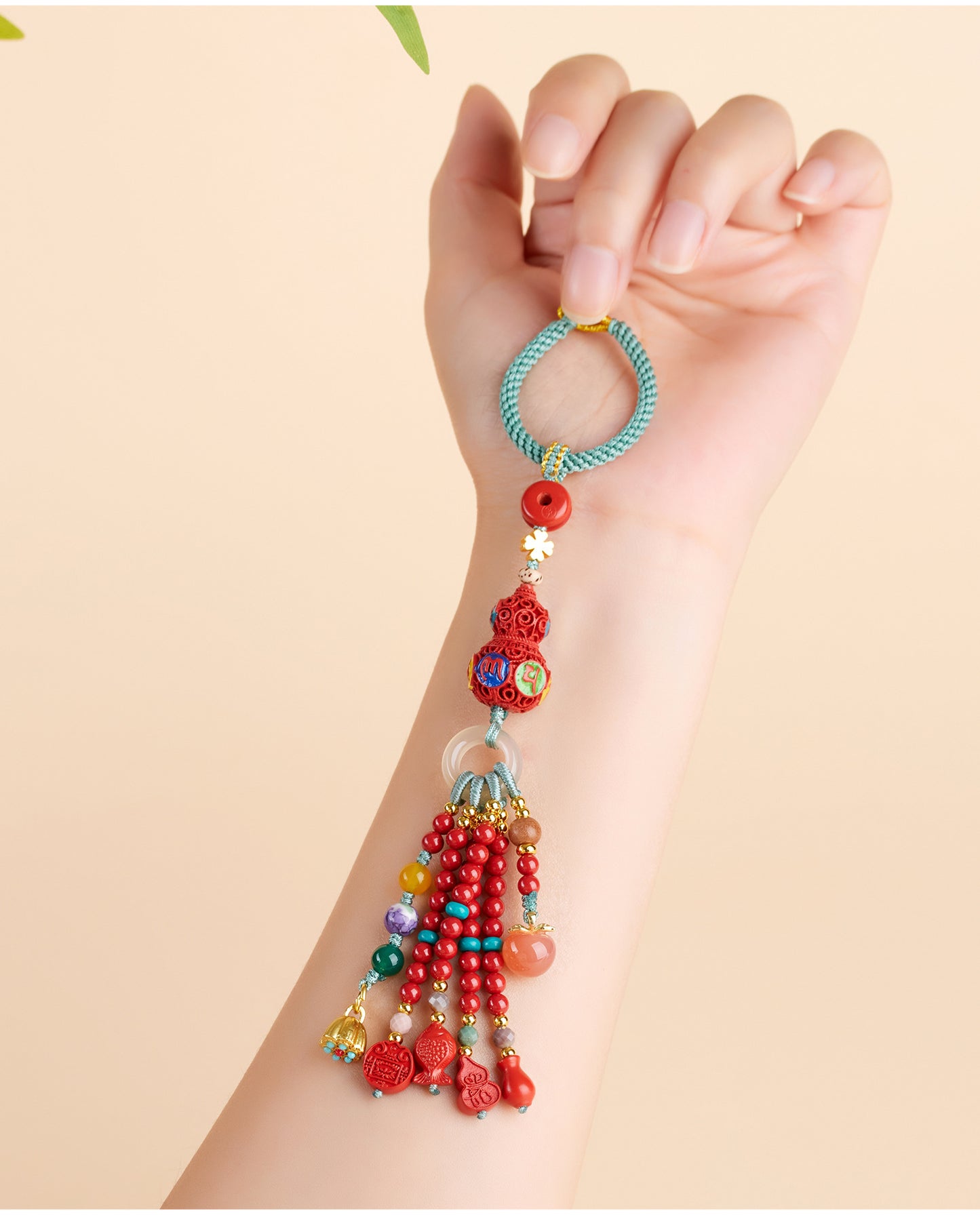 Natural Raw Ore Cinnabar Six-Word Mantra Gourd Keychain - Spiritual Protection Talisman