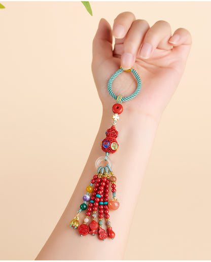 Natural Raw Ore Cinnabar Six-Word Mantra Gourd Keychain - Spiritual Protection Talisman