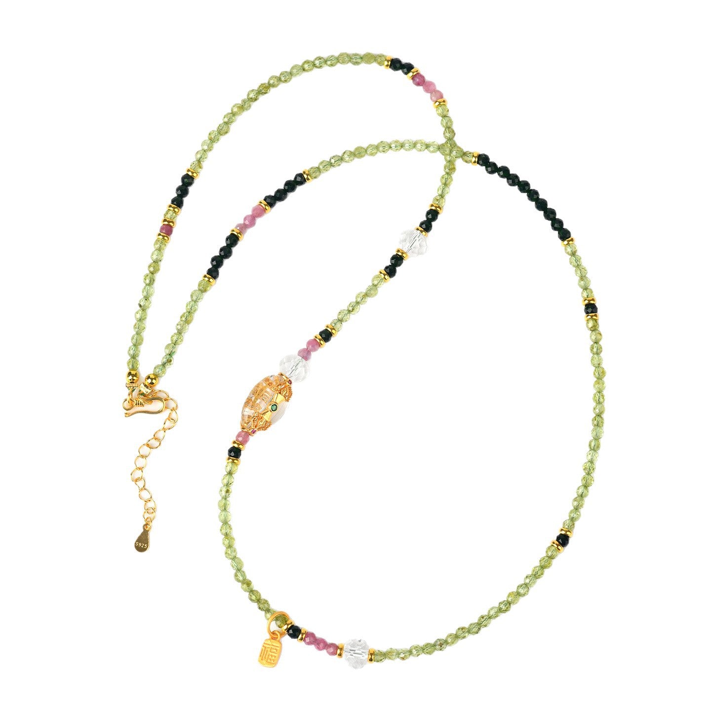 Natural Peridot Blue Sandstone Tourmaline Dual-Use Necklace Bracelet | Wealth & Protection Talisman