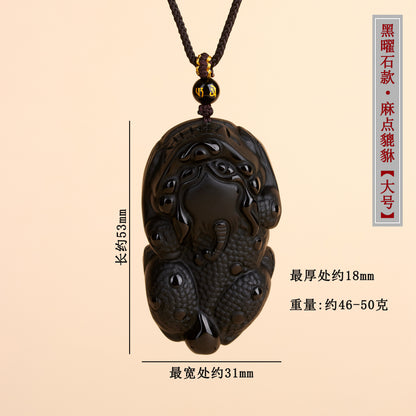 Natural Obsidian Pixiu Pendant Necklace | Chinese Style Unisex Wealth Talisman