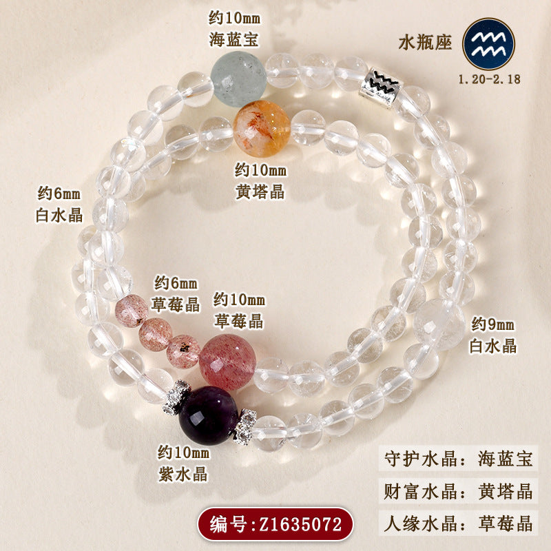 Natural Crystal Zodiac Bracelet | Multi-Gemstone Protection & Luck Charm for Women