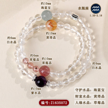 Natural Crystal Zodiac Bracelet | Multi-Gemstone Protection & Luck Charm for Women