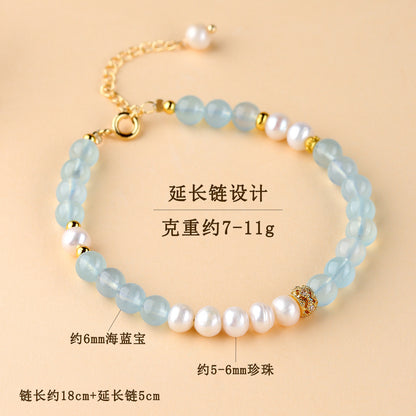 Natural Crystal Aquamarine Pearl Bracelet | Spiritual Harmony & Wealth Attraction