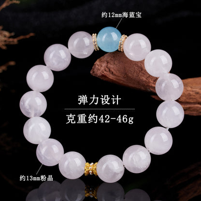 Natural Pink Crystal Aquamarine Love Bracelet - Peach Blossom Charm for Women