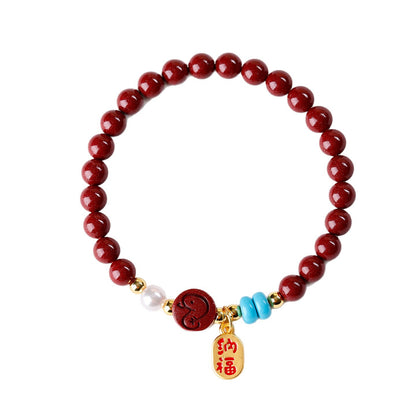 Natural Purple Gold Cinnabar Zodiac Bracelet - Women's Feng Shui Protection & Fortune Talisman