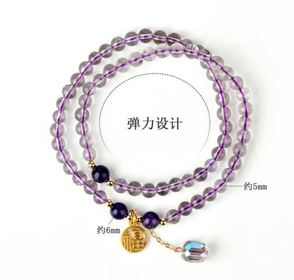 Natural Amethyst Double Circle Bracelet - Lucky Charm for Women, Romantic Purple Crystal Jewelry