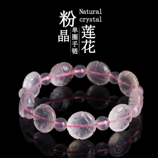 Natural Pink Crystal Lotus Bracelet | Love, Peace & Spiritual Harmony