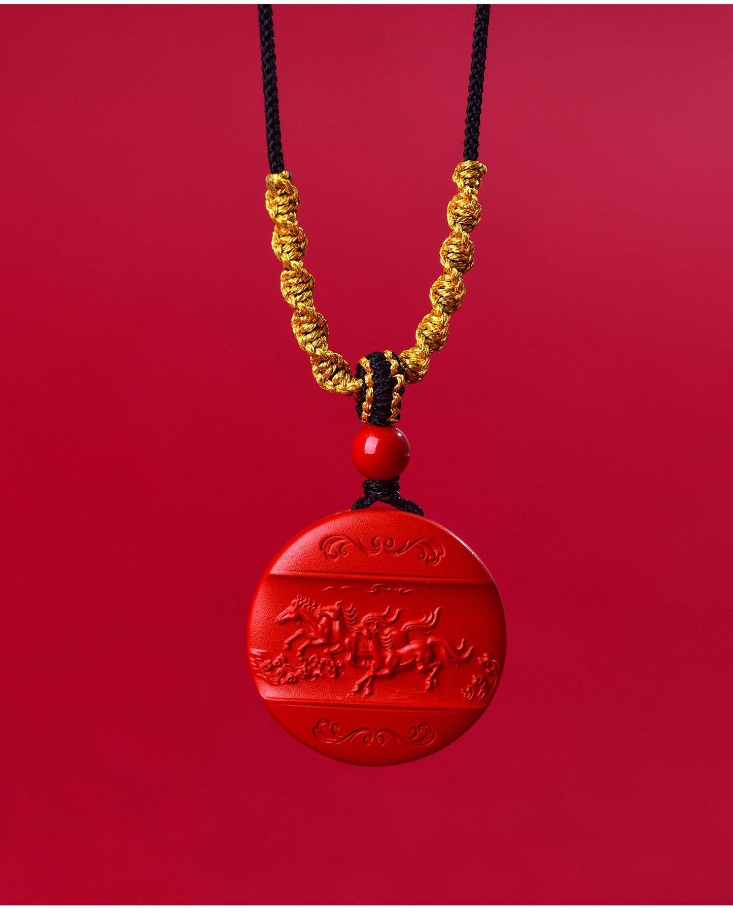 Natural Imperial Red Cinnabar Success Pendant - Unisex Mystical Necklace for Prosperity