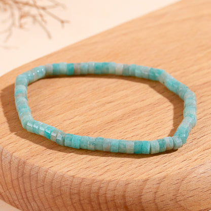 Natural Crystal Tourmaline Amazonite Straight Cut Tablet Bracelet - Spiritual Harmony & Protection