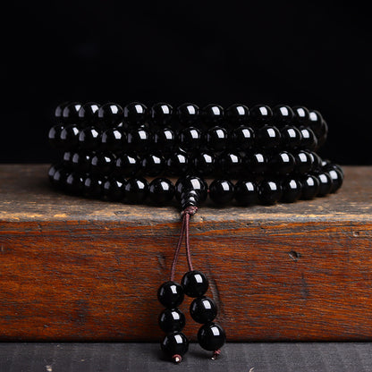 Natural Obsidian 108 Buddha Beads Multi-Circle Bracelet | Spiritual Protection Talisman