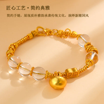 Golden Fu Coil White Crystal Bracelet - Wealth & Fortune Chinese Retro Jewelry