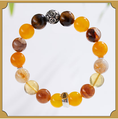 Natural Crystal Multi-Gem Sanskrit Eight Guardian Deities Zodiac Buddha Balance Bracelet