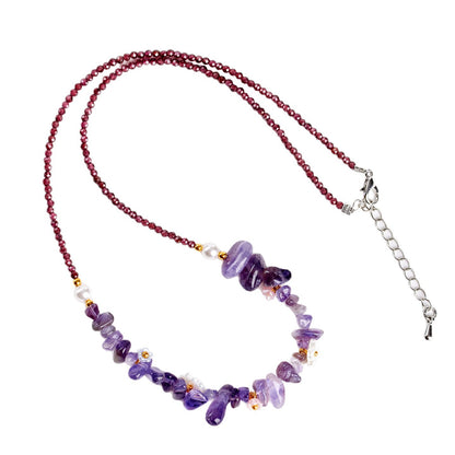 Natural Garnet Amethyst Crushed Stone Multi-Circle Adjustable Bracelet Necklace | Spiritual Protection & Wealth Attraction