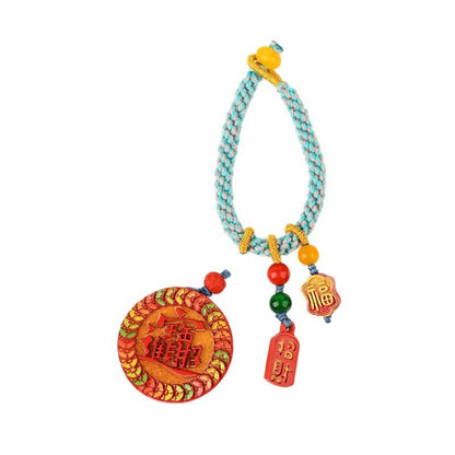 Natural High Content Cinnabar Wealth Keychain - Imperial Red Sand Painted for Prosperity