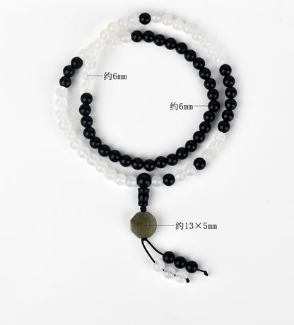 Tai Chi Bagua Flowing Bead Bracelet with White Agate and Black Obsidian | Spiritual Protection Balance