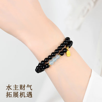 Natural Crystal Obsidian Multi-Gem Bracelet | Chinese Style Buddhist Bead for Women