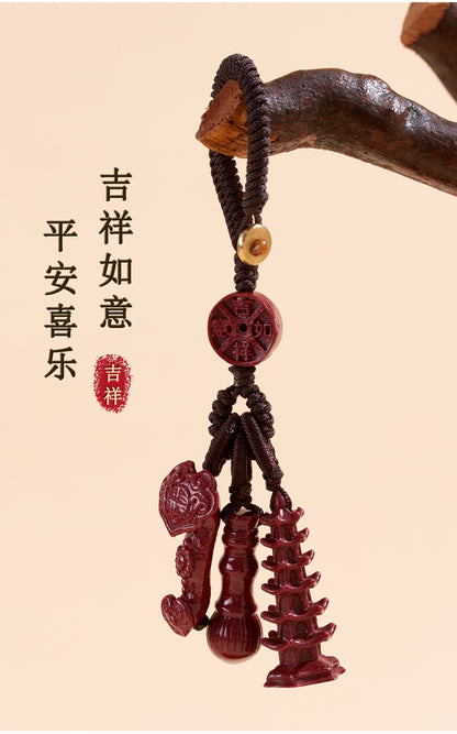 Natural Purple Gold Cinnabar Wenchang Pagoda Keychain | Academic Success & Wealth Talisman