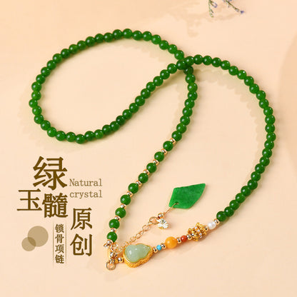 Green Chalcedony Gourd Pendant Necklace | Chinese Retro Style Fortune & Protection Amulet