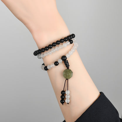 Tai Chi Bagua Flowing Bead Bracelet with White Agate and Black Obsidian | Spiritual Protection Balance
