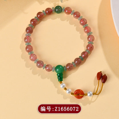 Strawberry Crystal Dongling Jade Bracelet - Natural Energy Stone for Love and Wealth
