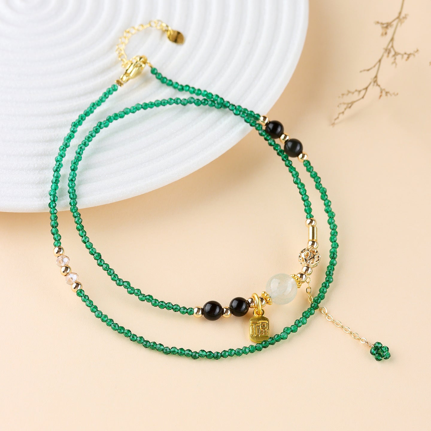 Obsidian Green Strawberry Crystal Multi-Circle Bracelet – Adjustable Spiritual Jewelry for Women